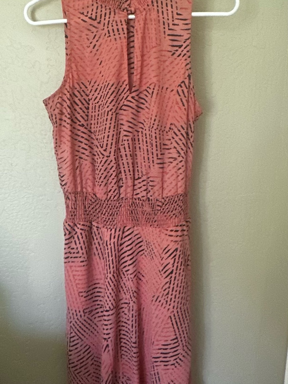 Veronica M Coral Sleeveless Maxi Dress with Black Abstract Print